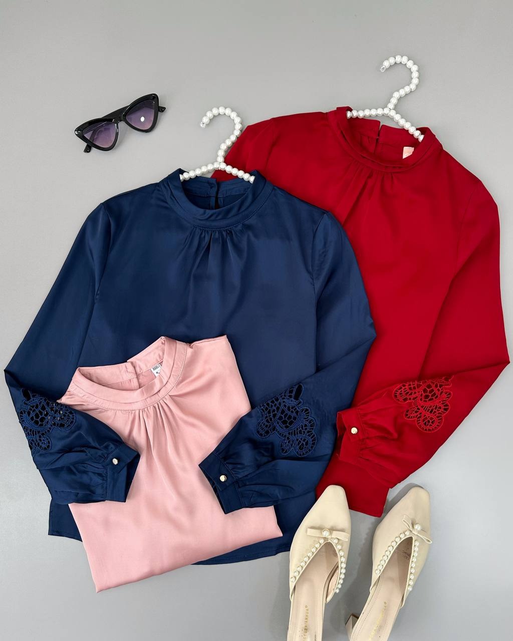 شومیز ساتن آستین کار شده کد 4604