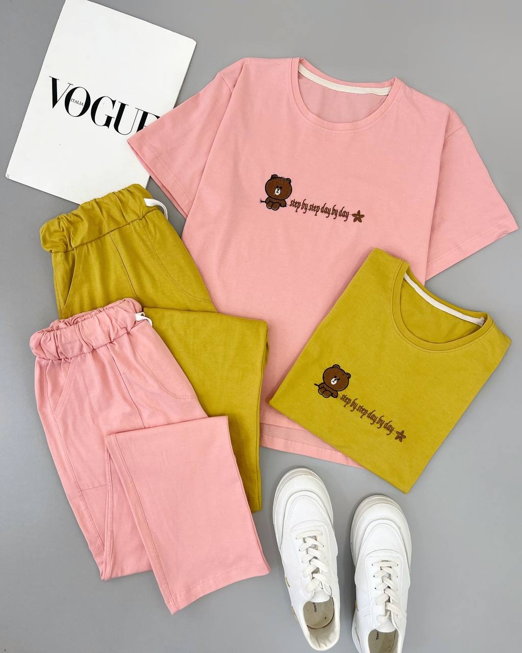 ست تیشرت و شلوار نخ پنبه تدی کد 4606