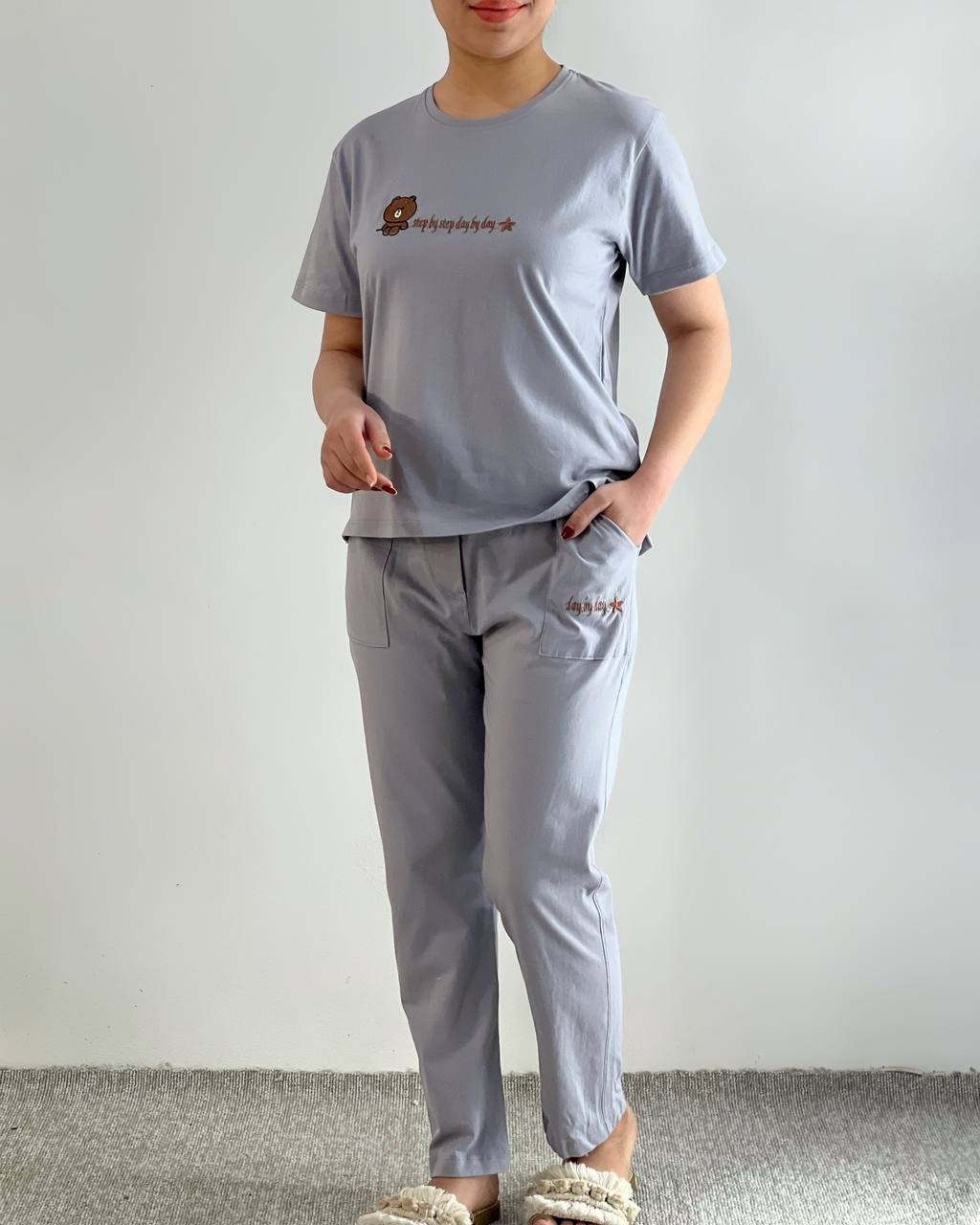 ست تیشرت و شلوار نخ پنبه تدی کد 4606