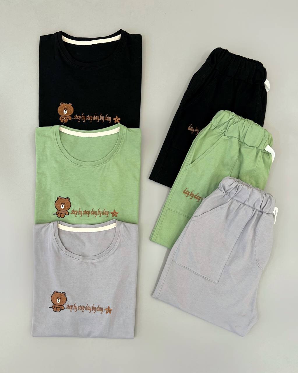 ست تیشرت و شلوار نخ پنبه تدی کد 4606