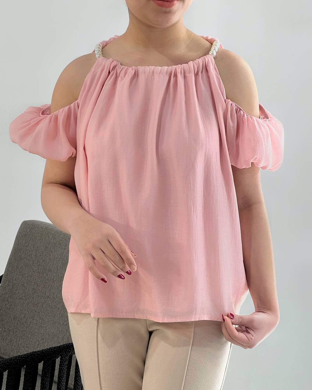 تاپ بند مروارید سرشونه باز کد 4607