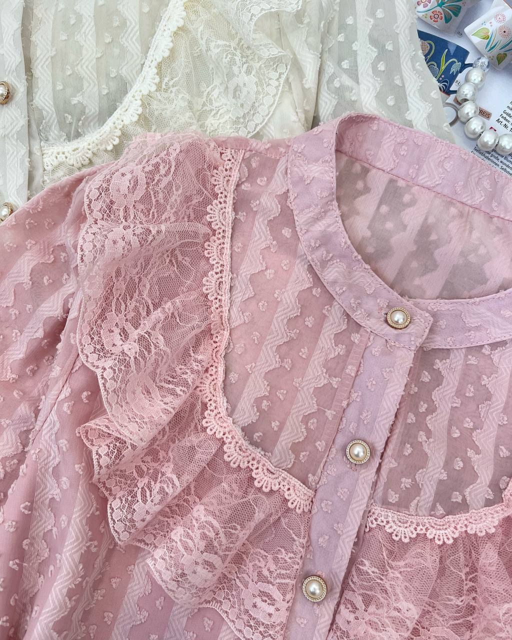 شومیز حریر گل برجسته جلو دکمه کد 4611