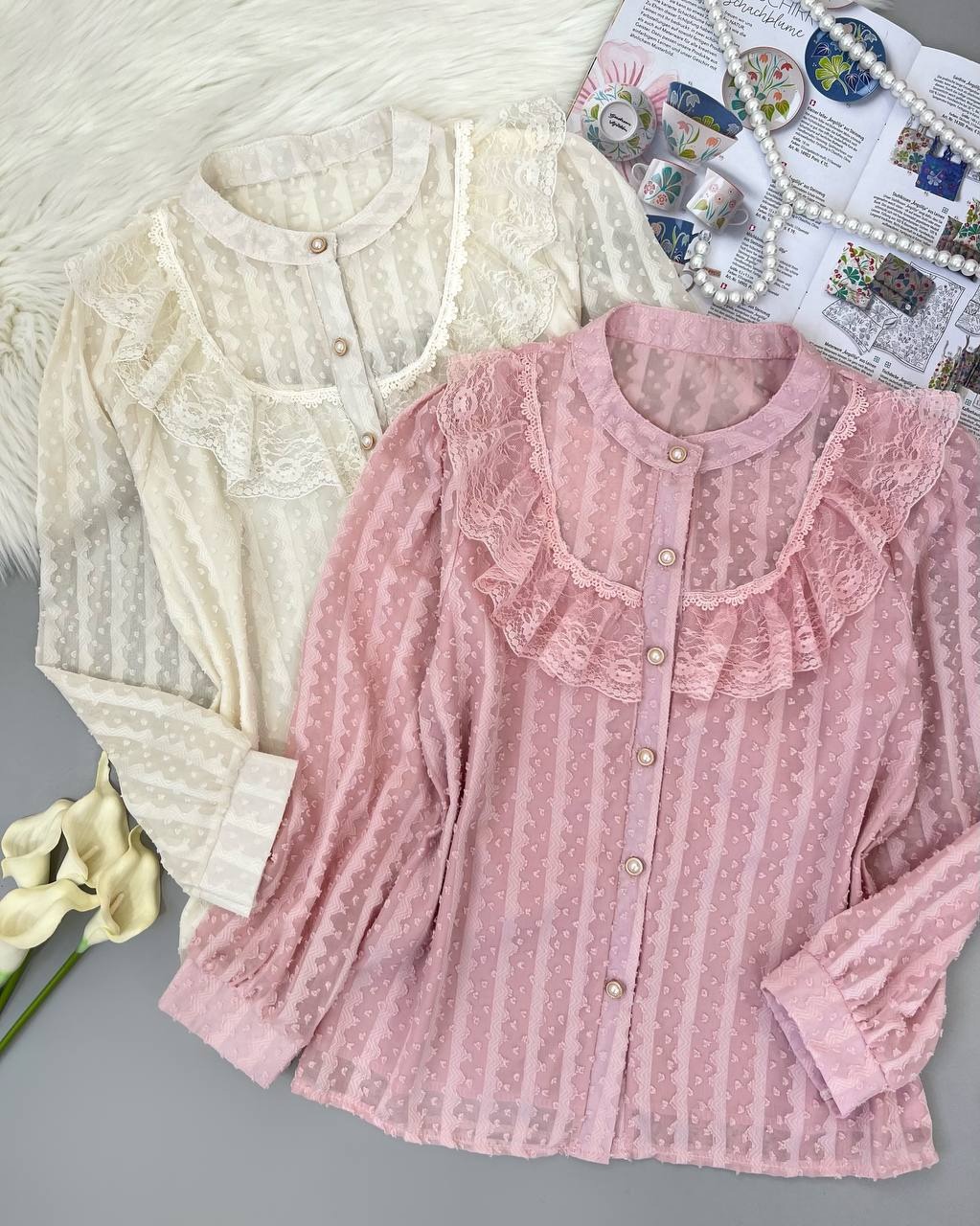 شومیز حریر گل برجسته جلو دکمه کد 4611