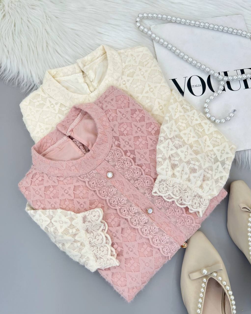 شومیز تمام دانتل آستردار کد 4613