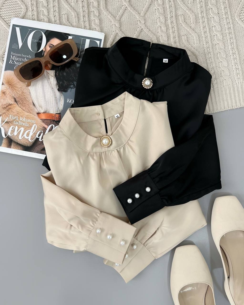 شومیز ساتن آستین مچی کد 4618