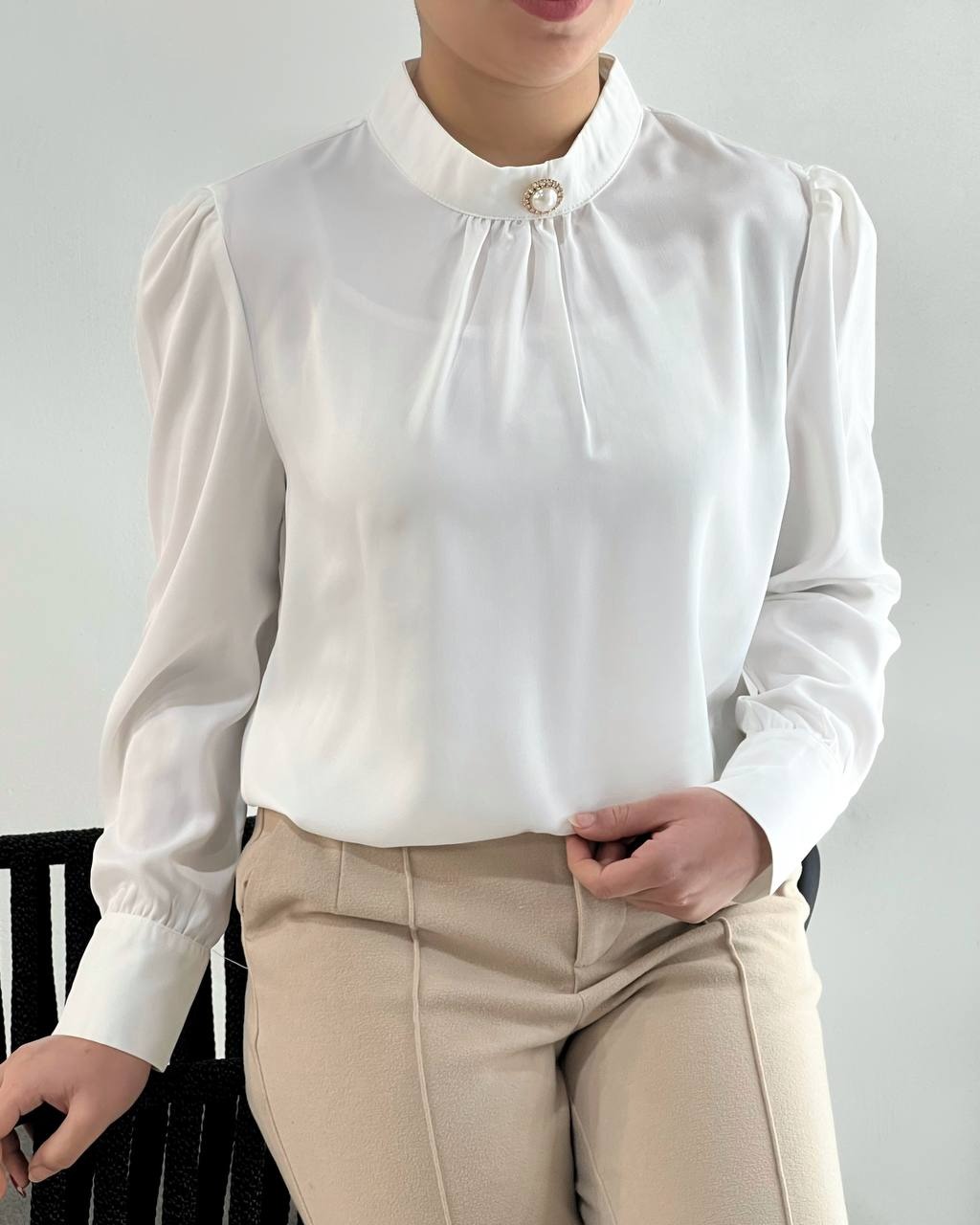 شومیز ساتن آستین مچی کد 4618