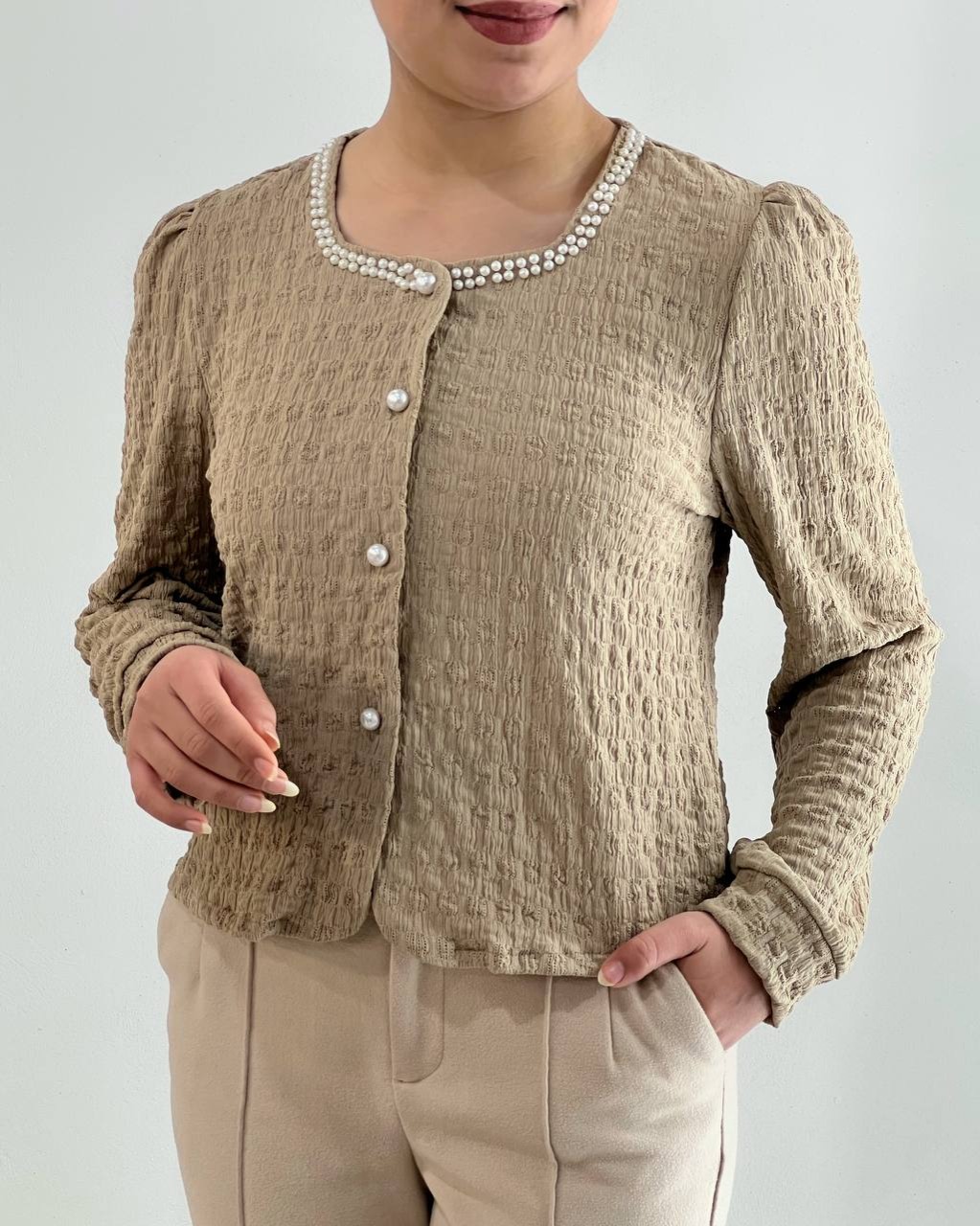 شومیز ژاکاردکش مرواریددوزی کد 4619