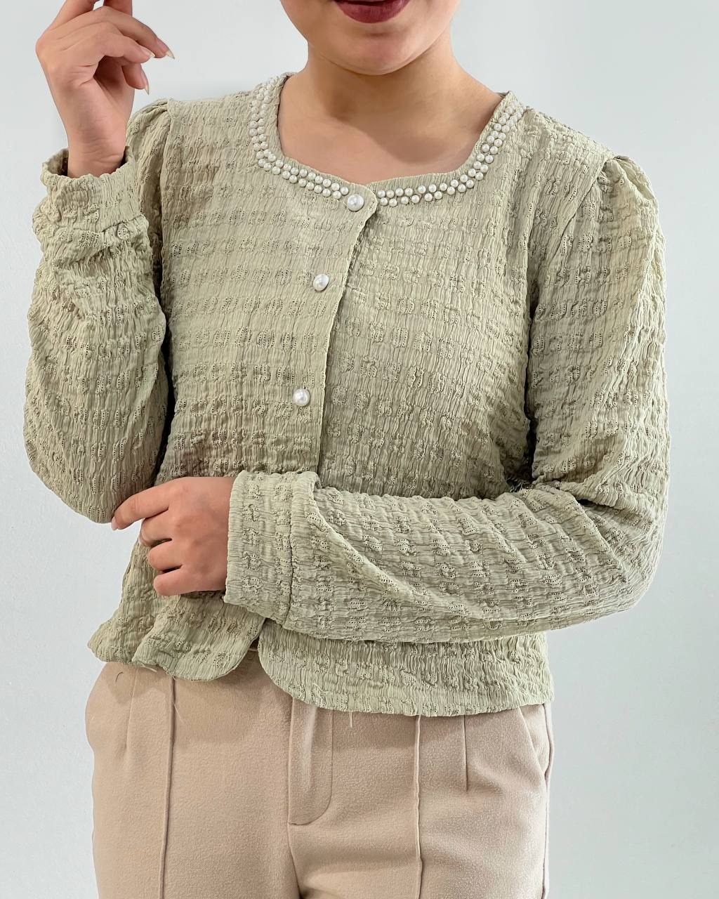 شومیز ژاکاردکش مرواریددوزی کد 4619