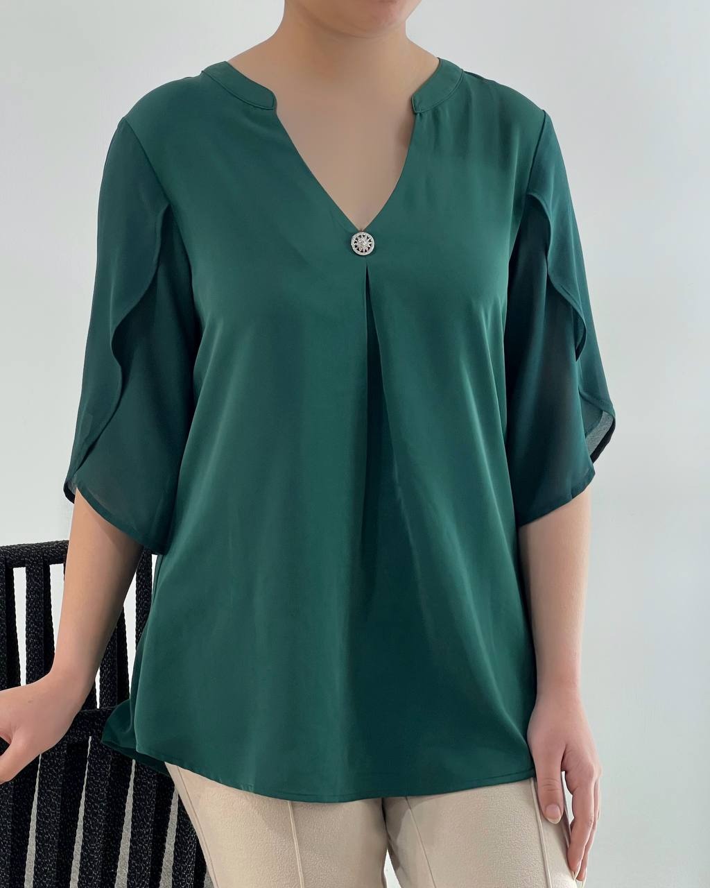 شومیز آستین سه ربع دو رنگ کد 4622