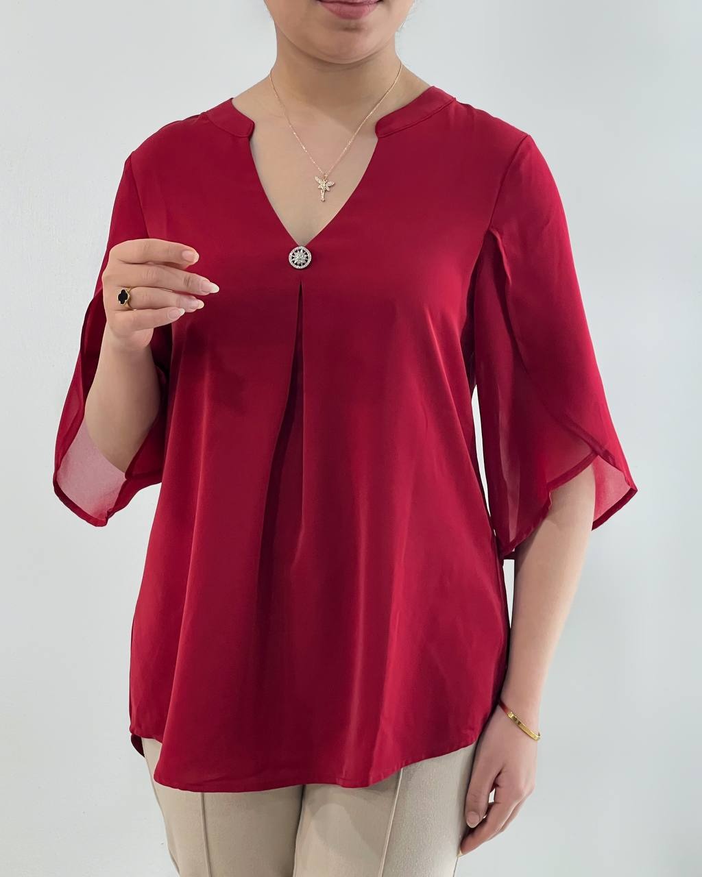 شومیز آستین سه ربع دو رنگ کد 4622