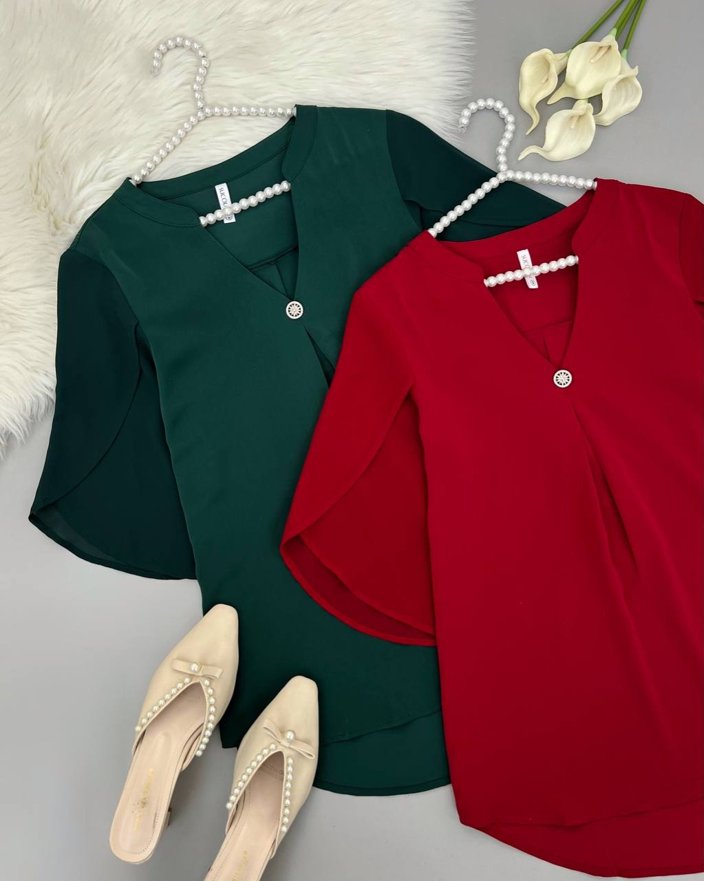 شومیز آستین سه ربع دو رنگ کد 4622