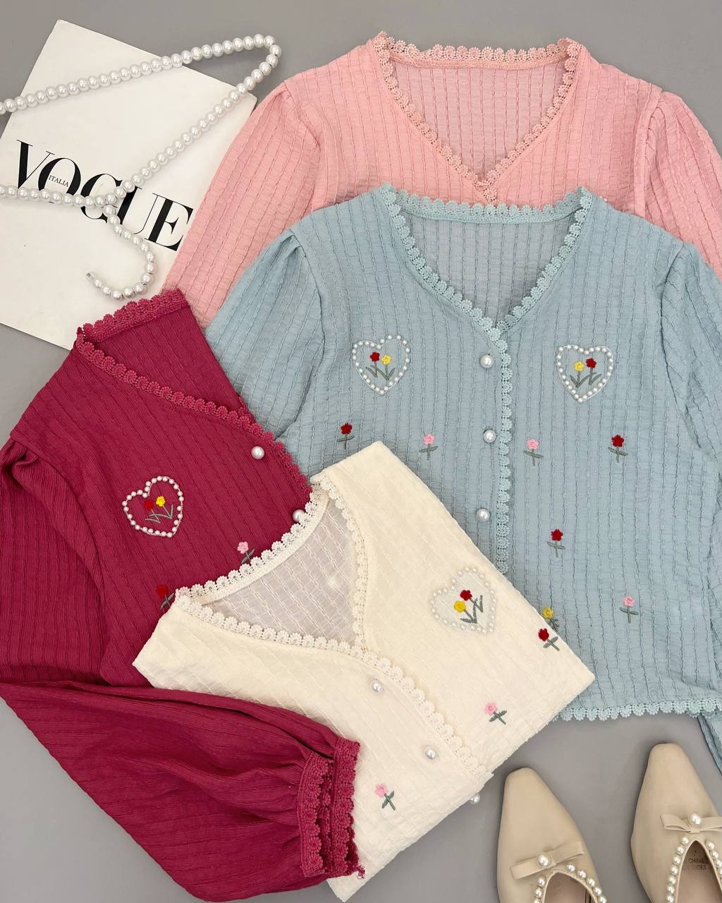 شومیز ژاکارد کش جلو دکمه قلب کد 4625