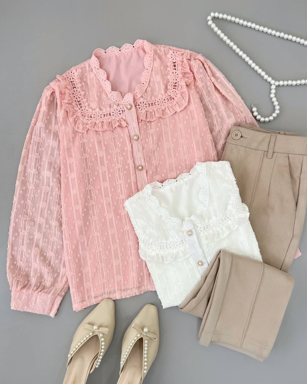 شومیز جلو دکمه گل برجسته کد 4626