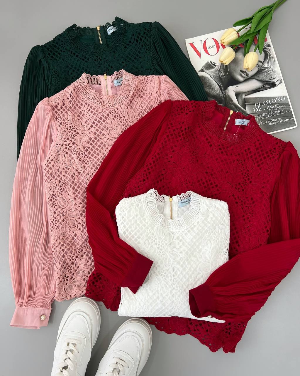 شومیز دانتل آستین پلیسه کد 4627