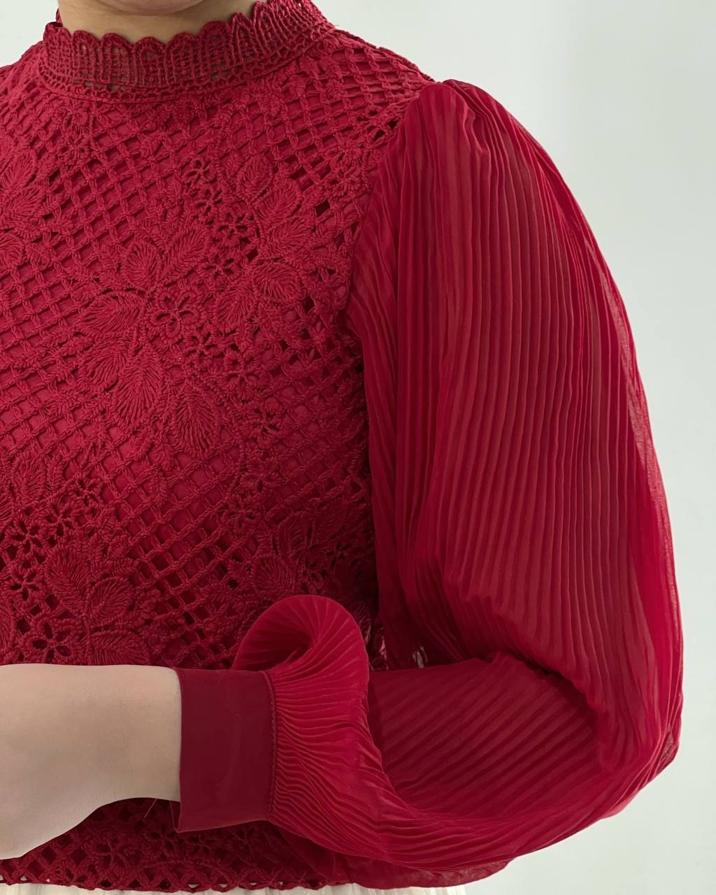 شومیز دانتل آستین پلیسه کد 4627