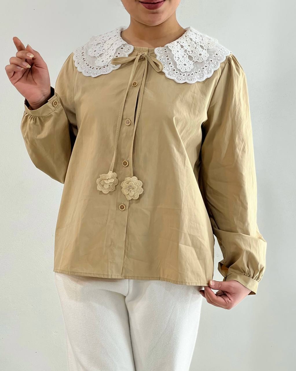 شومیز یقه خامه دوزی چهار رنگ کد 4632