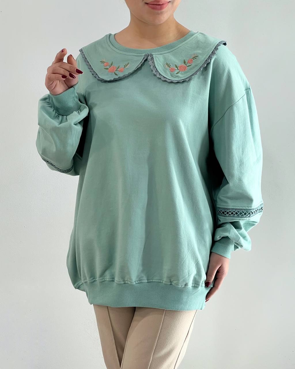 بلوز یقه ب ب قواره دار بهاره کد 4646