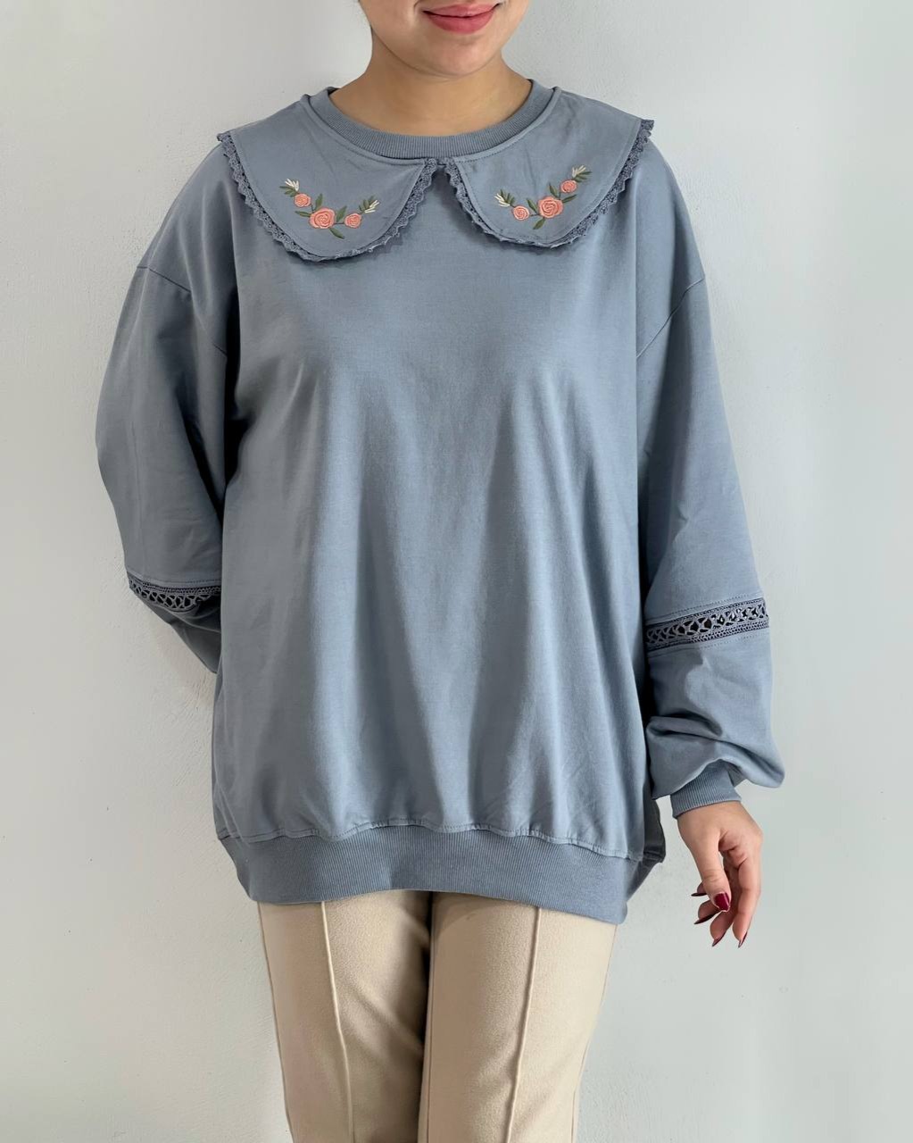 بلوز یقه ب ب قواره دار بهاره کد 4646