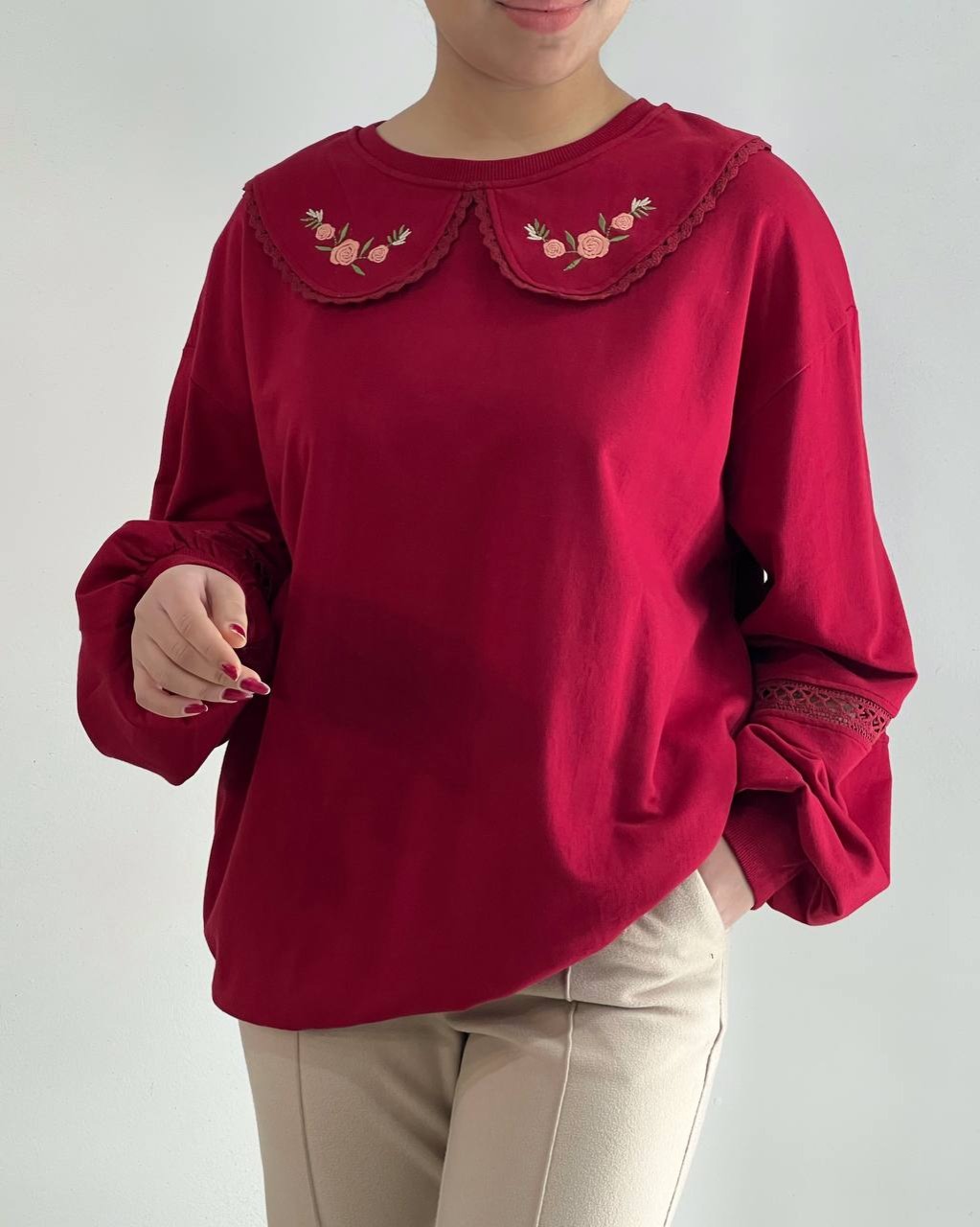 بلوز یقه ب ب قواره دار بهاره کد 4646