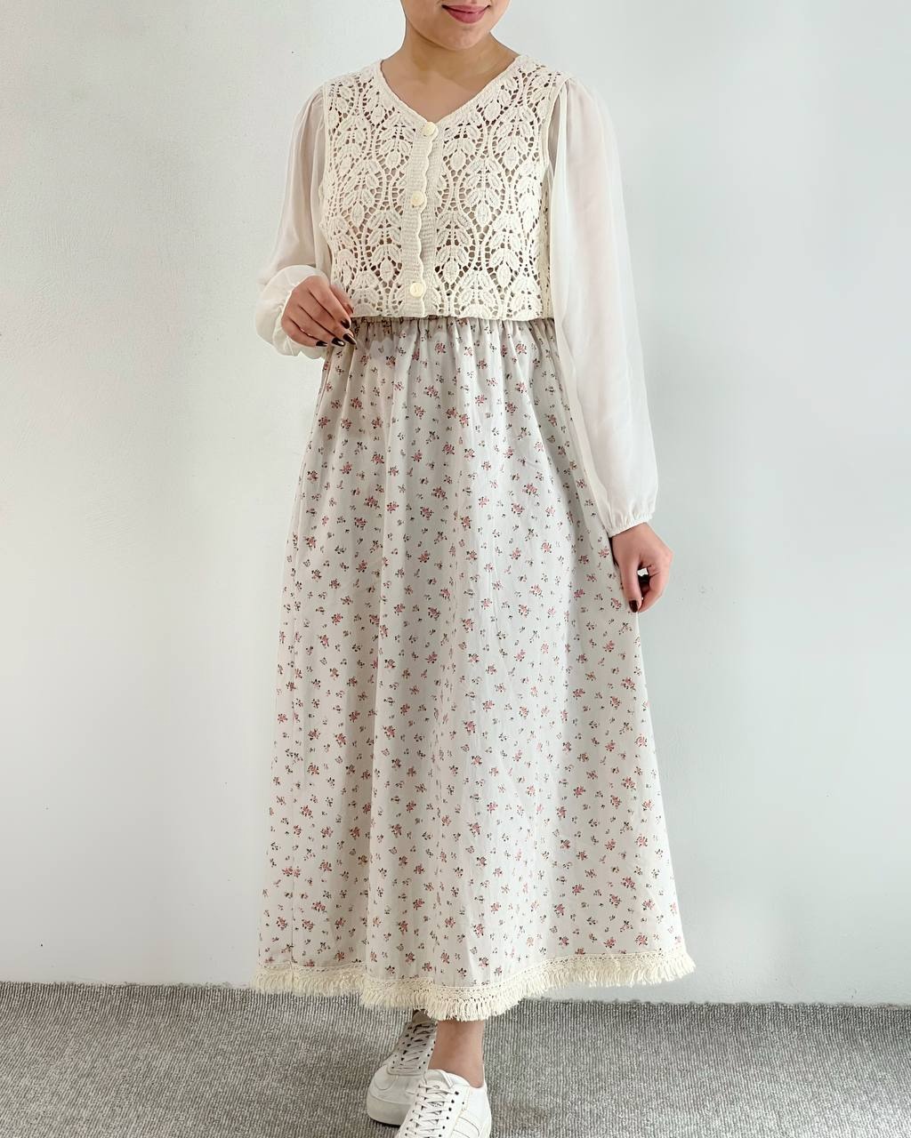 دامن کتان گل ریز پایین ریش کد 4649