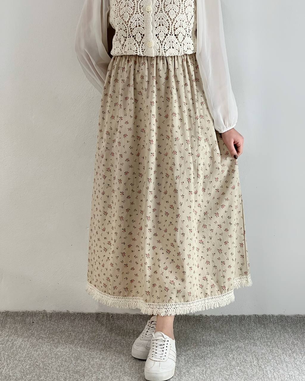 دامن کتان گل ریز پایین ریش کد 4649