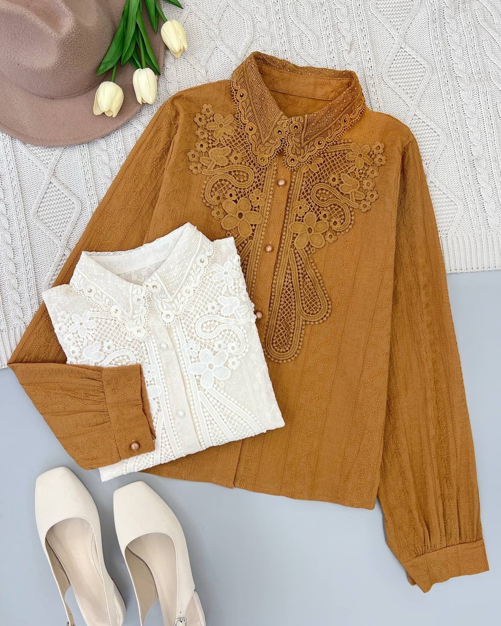 شومیز خامه دوزی تمام کار شده جلو دکمه کد 4660