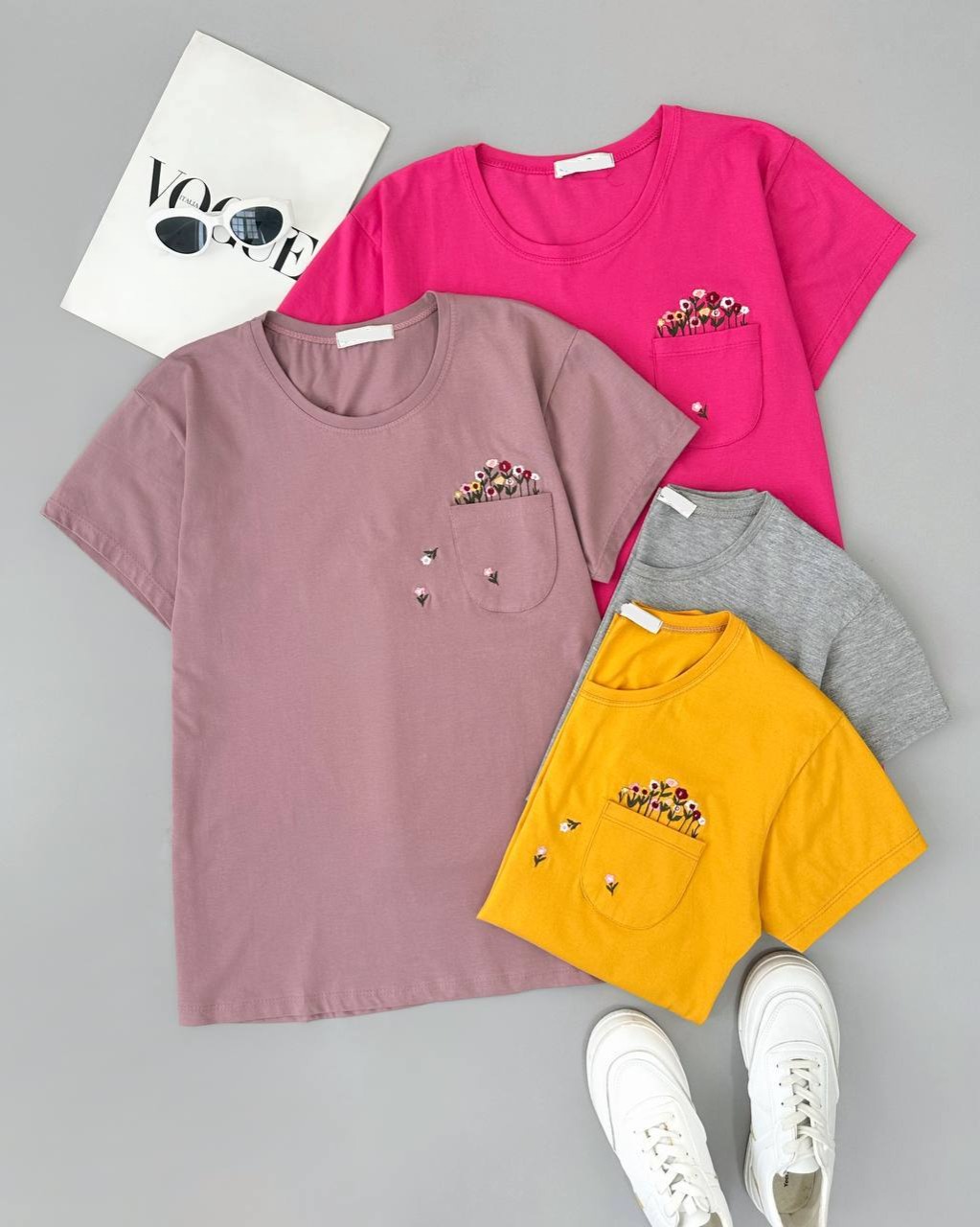 تیشرت نخ و پنبه جیب گلدوزی کد 4661