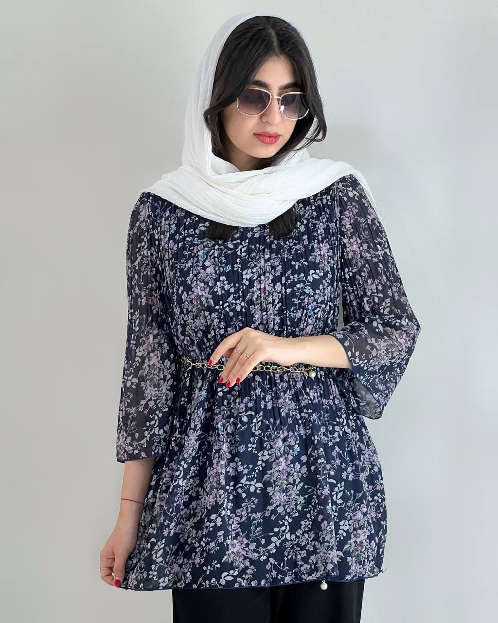 تونیک حریر پلیسه آستردار کد 4663