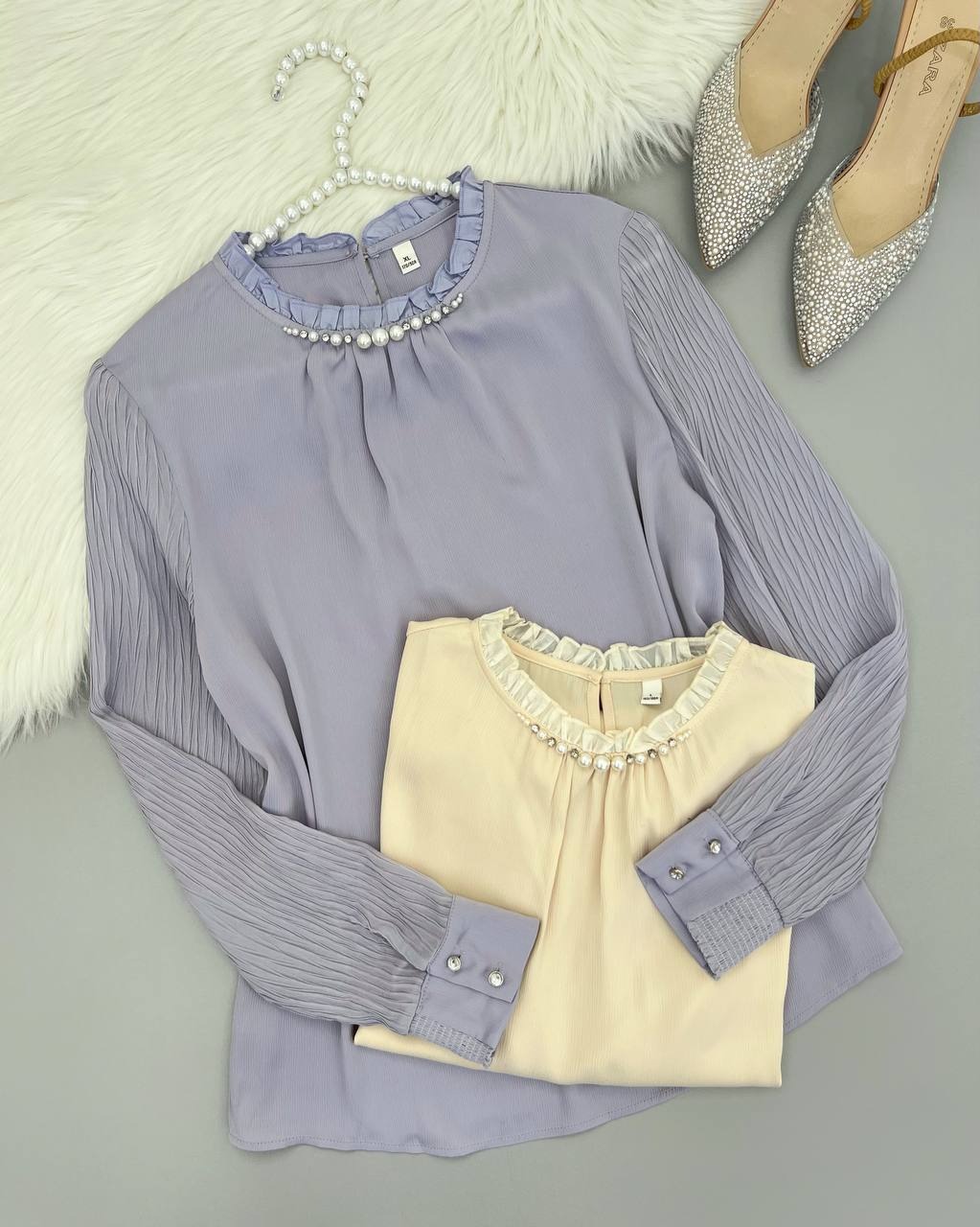 شومیز ساتن آستین پلیسه کد 4673