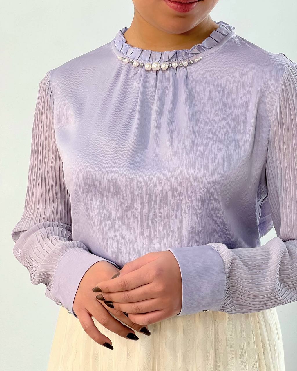 شومیز ساتن آستین پلیسه کد 4673