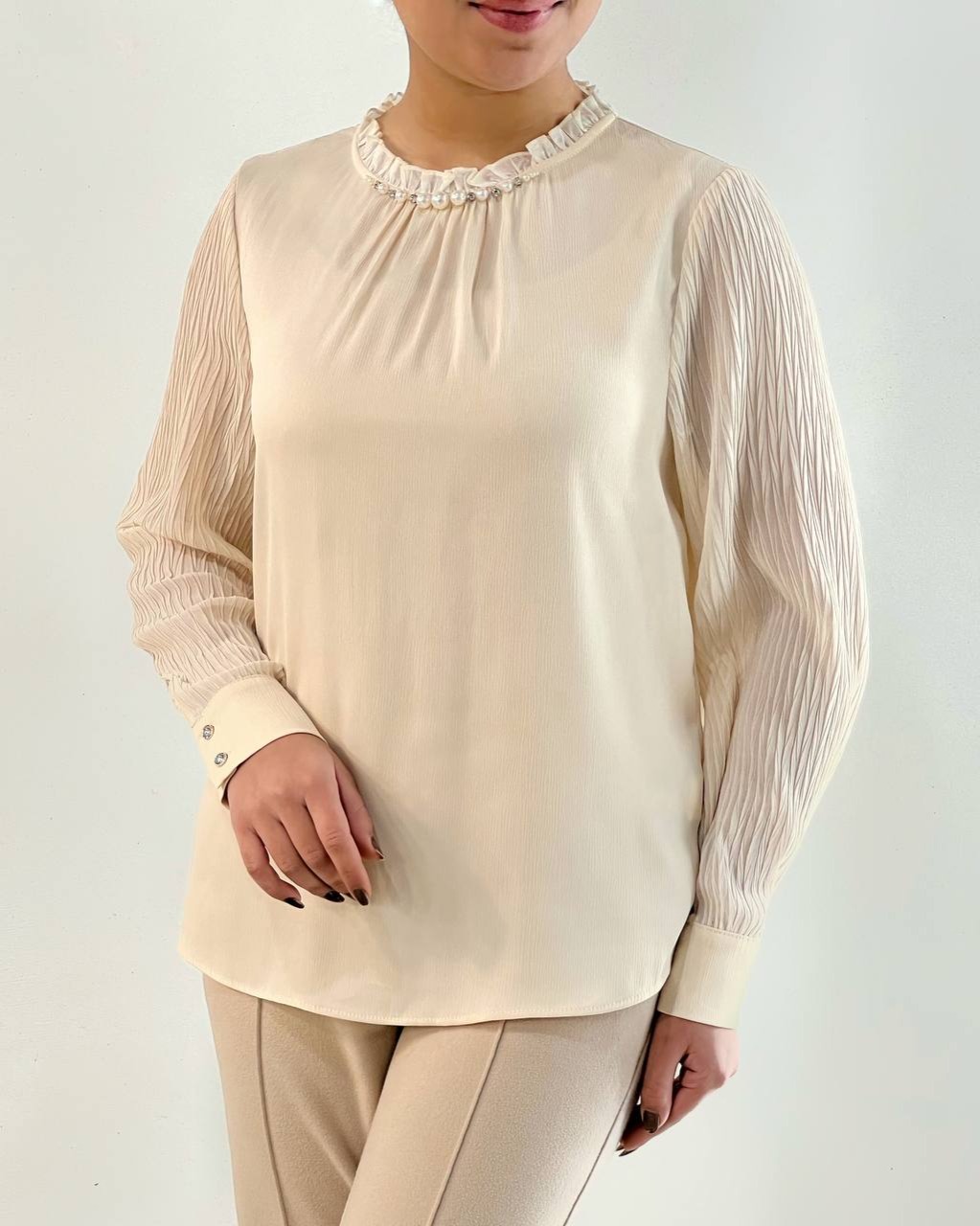 شومیز ساتن آستین پلیسه کد 4673