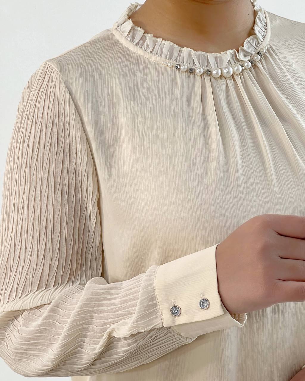 شومیز ساتن آستین پلیسه کد 4673