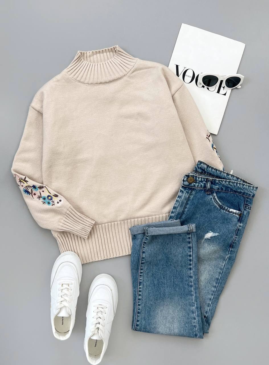 پلیور بافت آستر تمام خزدار آستین گلدوزی کد 4677