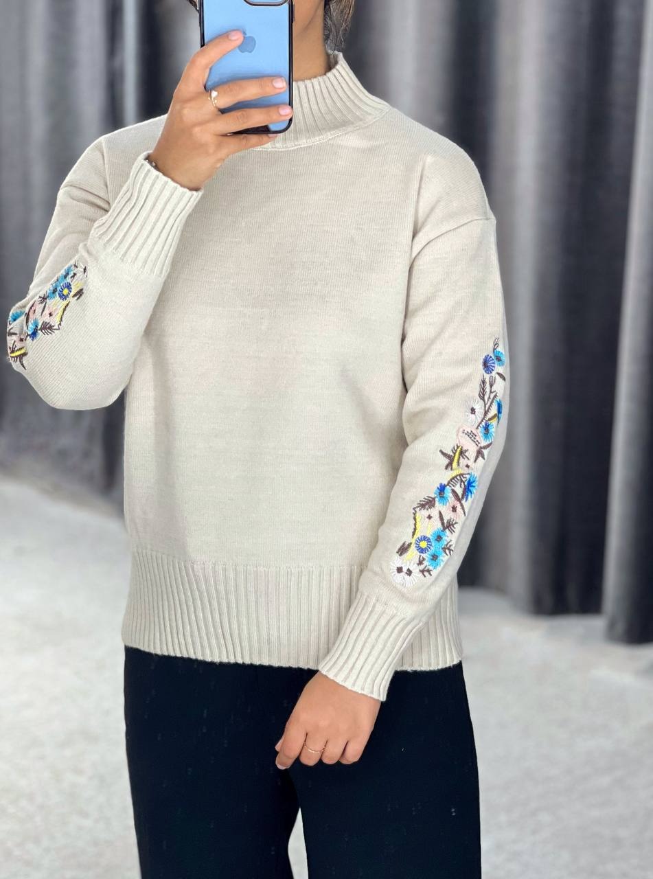 پلیور بافت آستر تمام خزدار آستین گلدوزی کد 4677