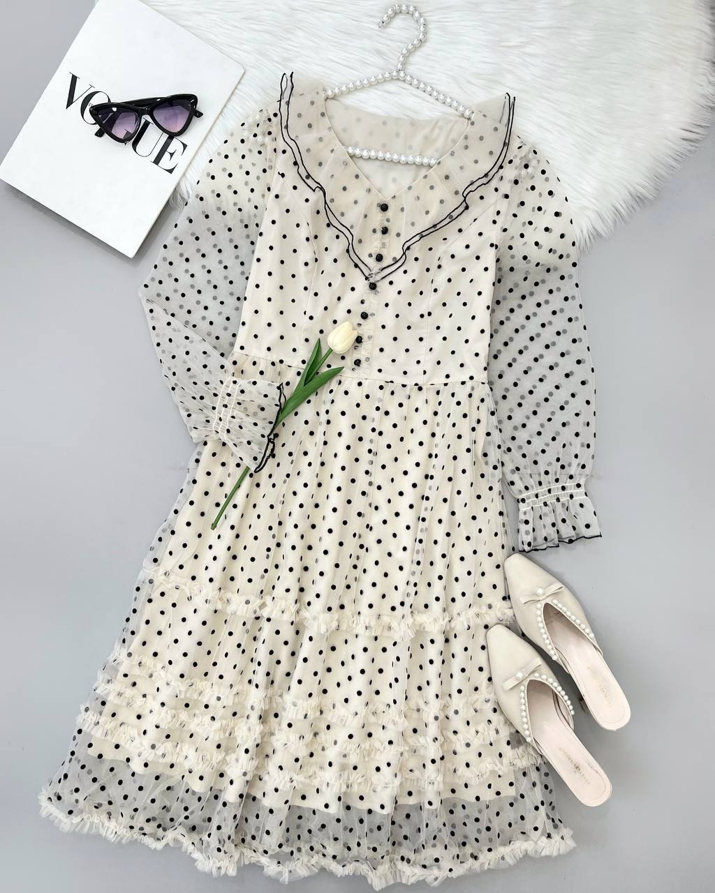 پیراهن عروسکی گل مخملی توپی کد 4683