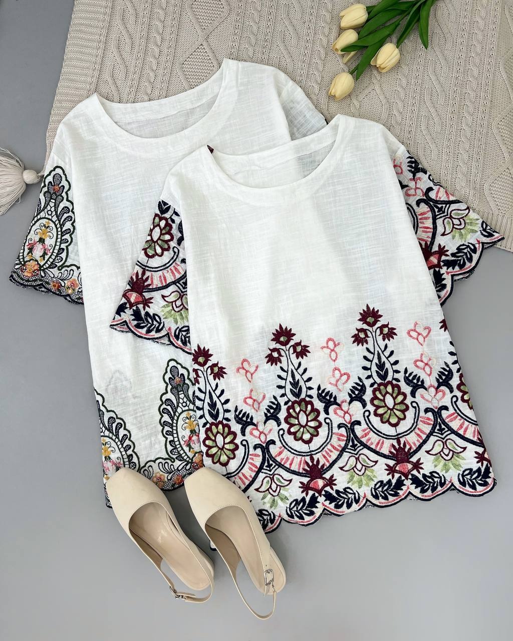 تونیک لینن نخ تمام گلدوزی کد 4687