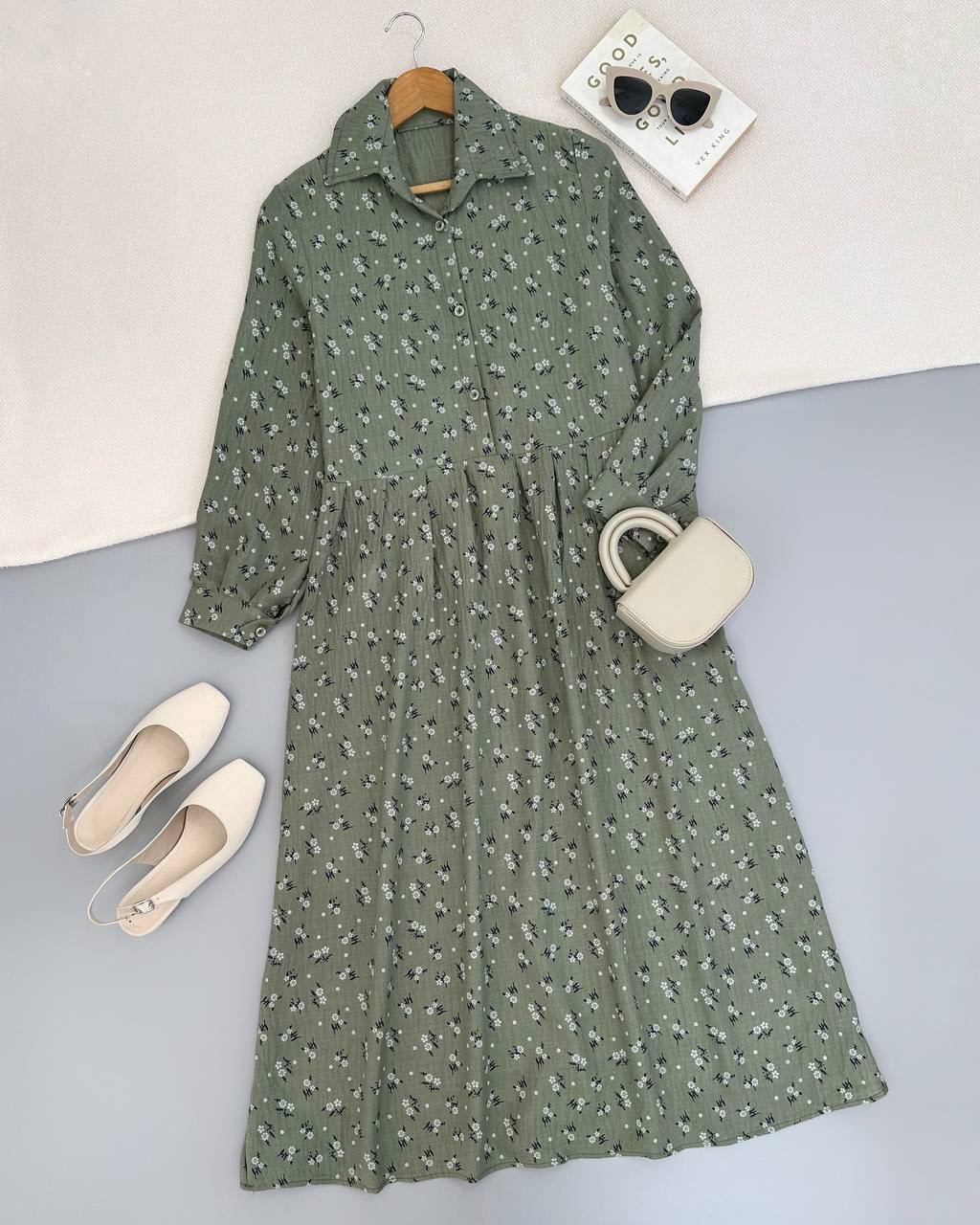 پیراهن کمر چین دکمه خور کد 4692