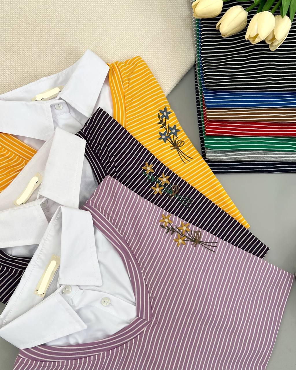 تیشرت یقه راه راه گلدوزی کد 4693