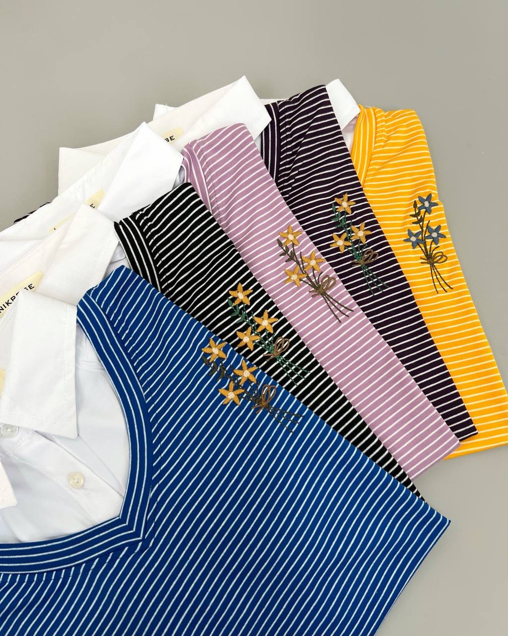 تیشرت یقه راه راه گلدوزی کد 4693