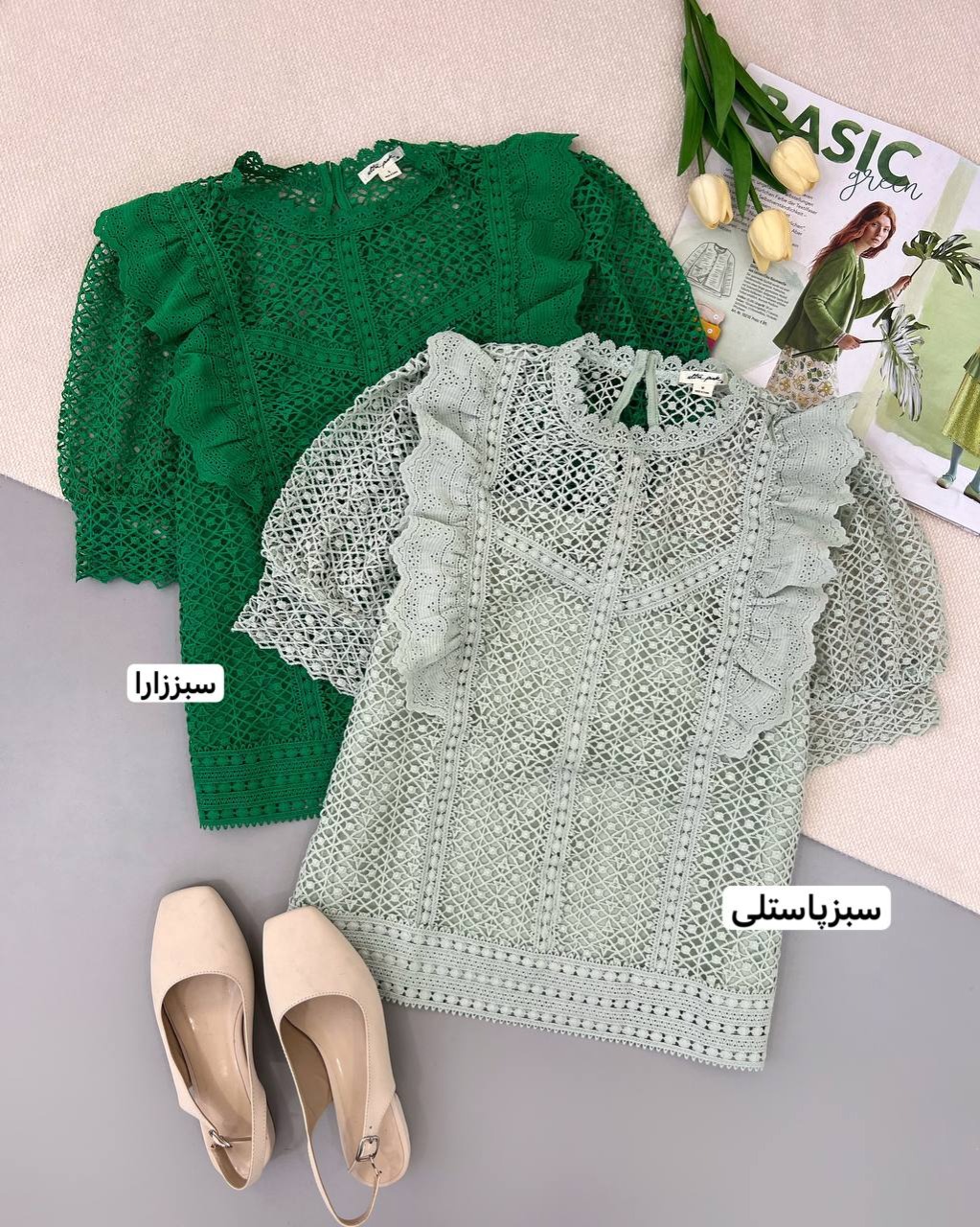 شومیز تمام دانتل آستین پف کد 4695