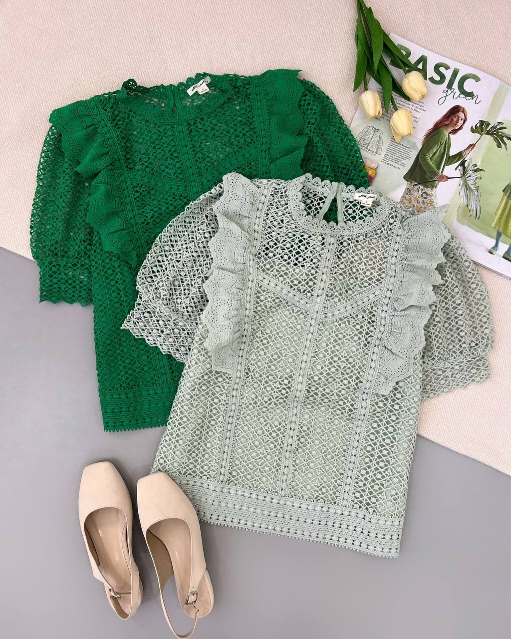 شومیز تمام دانتل آستین پف کد 4695