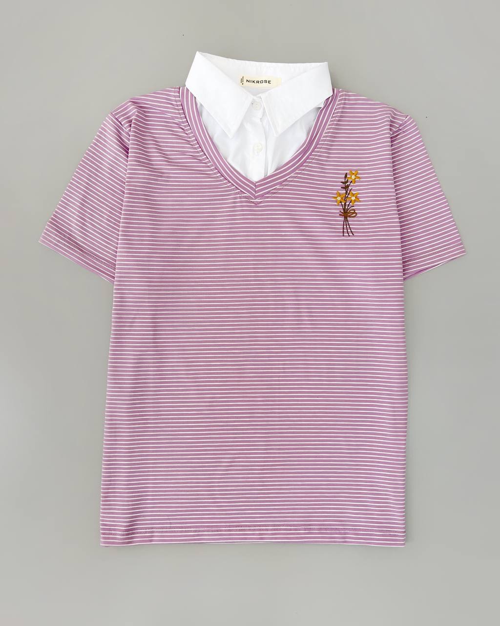 تیشرت یقه راه راه گلدوزی کد 4693