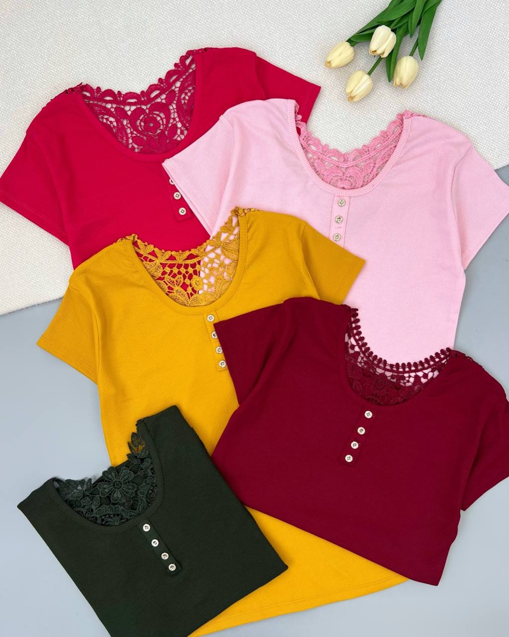 تیشرت پشت یقه گیپور کد 4699