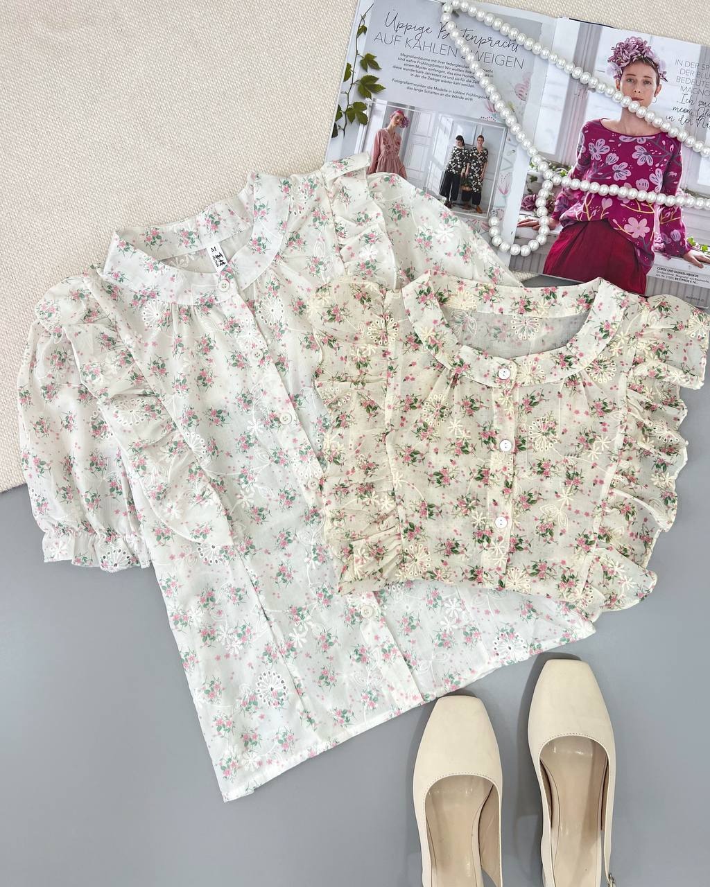 شومیز خامه دوزی جلو چین کد 4703