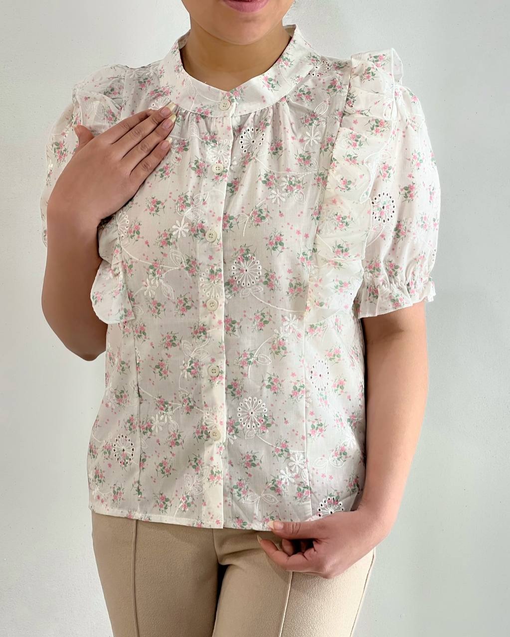 شومیز خامه دوزی جلو چین کد 4703