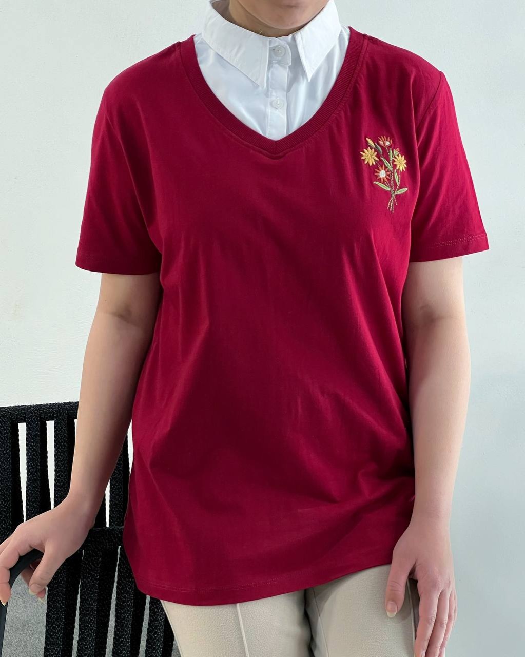 تیشرت یقه دار ساده گلدوزی کد 4705