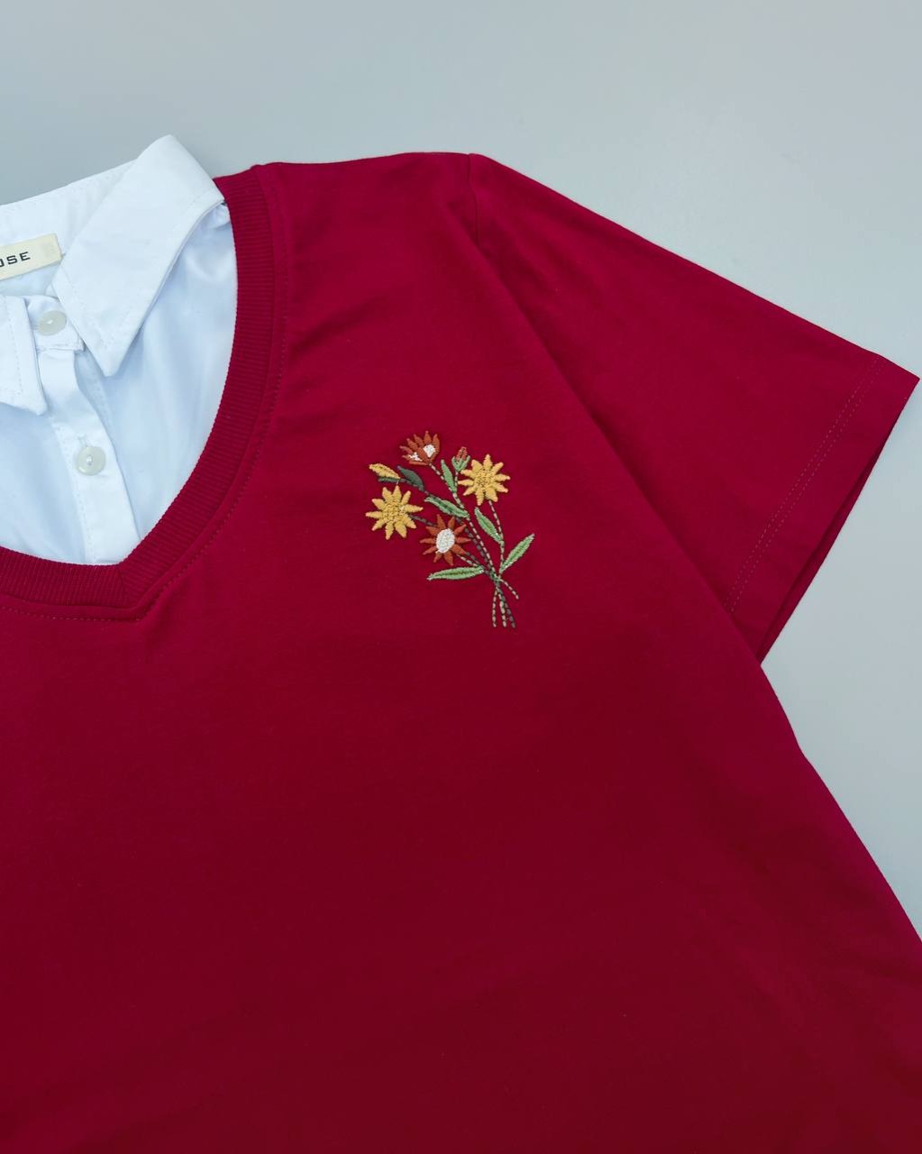 تیشرت یقه دار ساده گلدوزی کد 4705