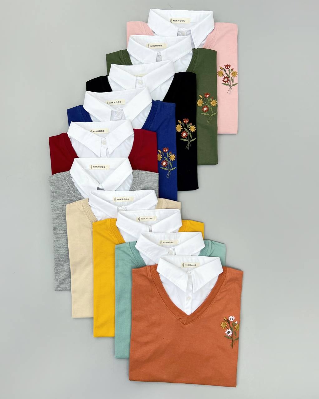 تیشرت یقه دار ساده گلدوزی کد 4705