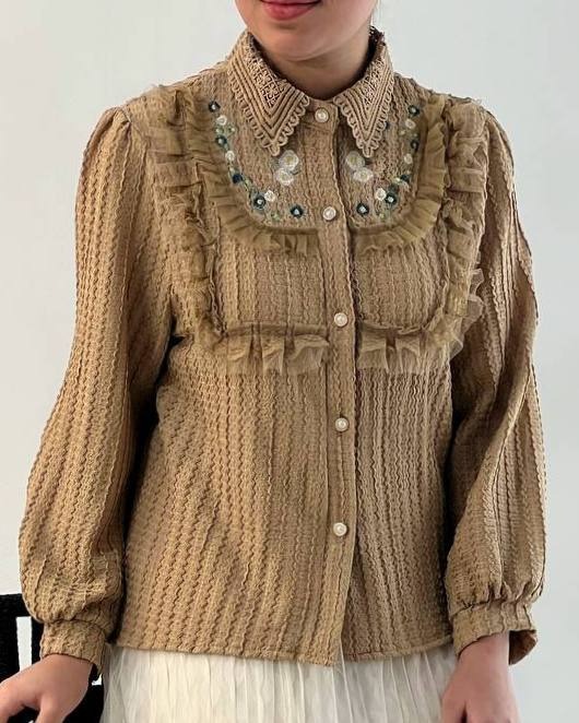 شومیز ژاکارد کش تمام کار شده کد 4709