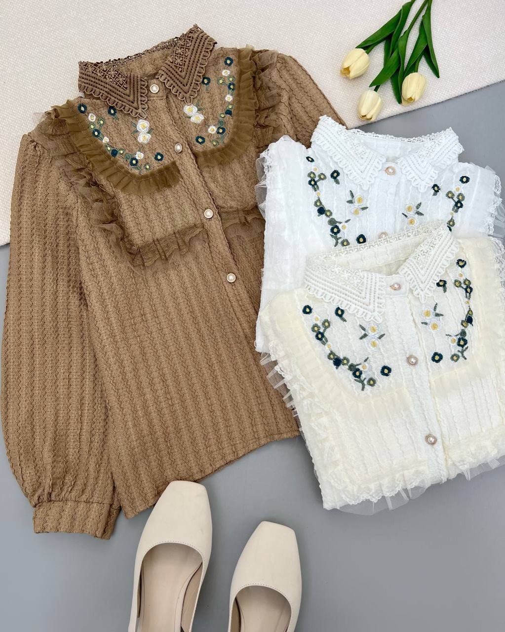 شومیز ژاکارد کش تمام کار شده کد 4709